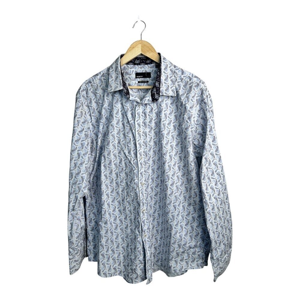 Quieti Men's 100% Fine Cotton Luxury Paisley Printed Blue Button‎ Down Shirt XXL